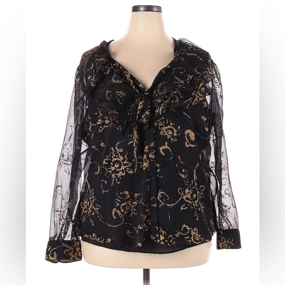 Ralph Lauren Long-Sleeved, Sheer, Black Blouse / Sz 3X